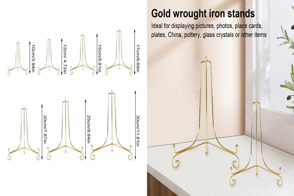 Durable Display Rack Sturdy Wrought Iron Holder Gold Iron Plate Display ...