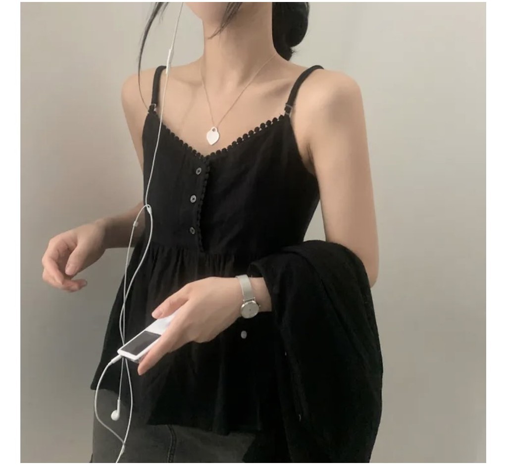 SUXI Spring New Simple Cropped Tops Korean Style Loose Strap Backless ...