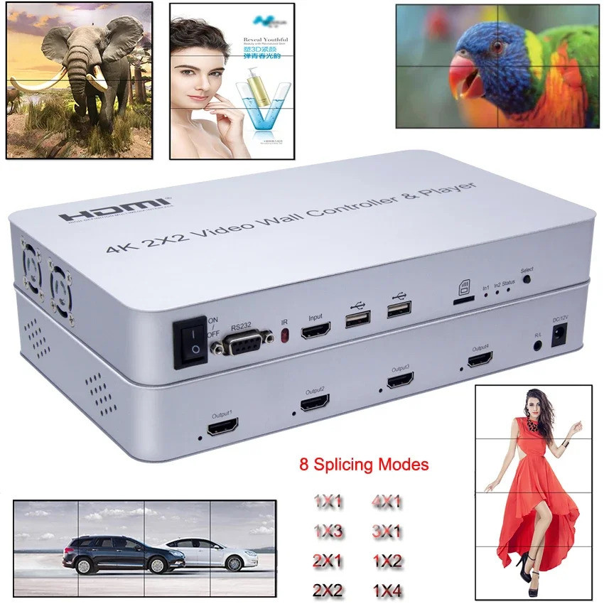 4K 2X2 HDMI Video Wall Controller Multi Screen Splicing Processor TV ...