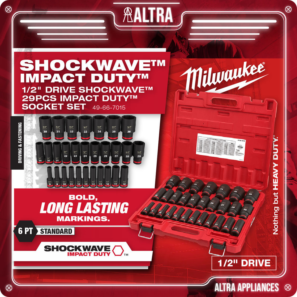 MILWAUKEE 29PC SHOCKWAVE Impact Duty™ 1/2 Drive Metric Deep 6 Point Socket  Set - 49-66-7015 / 49667015