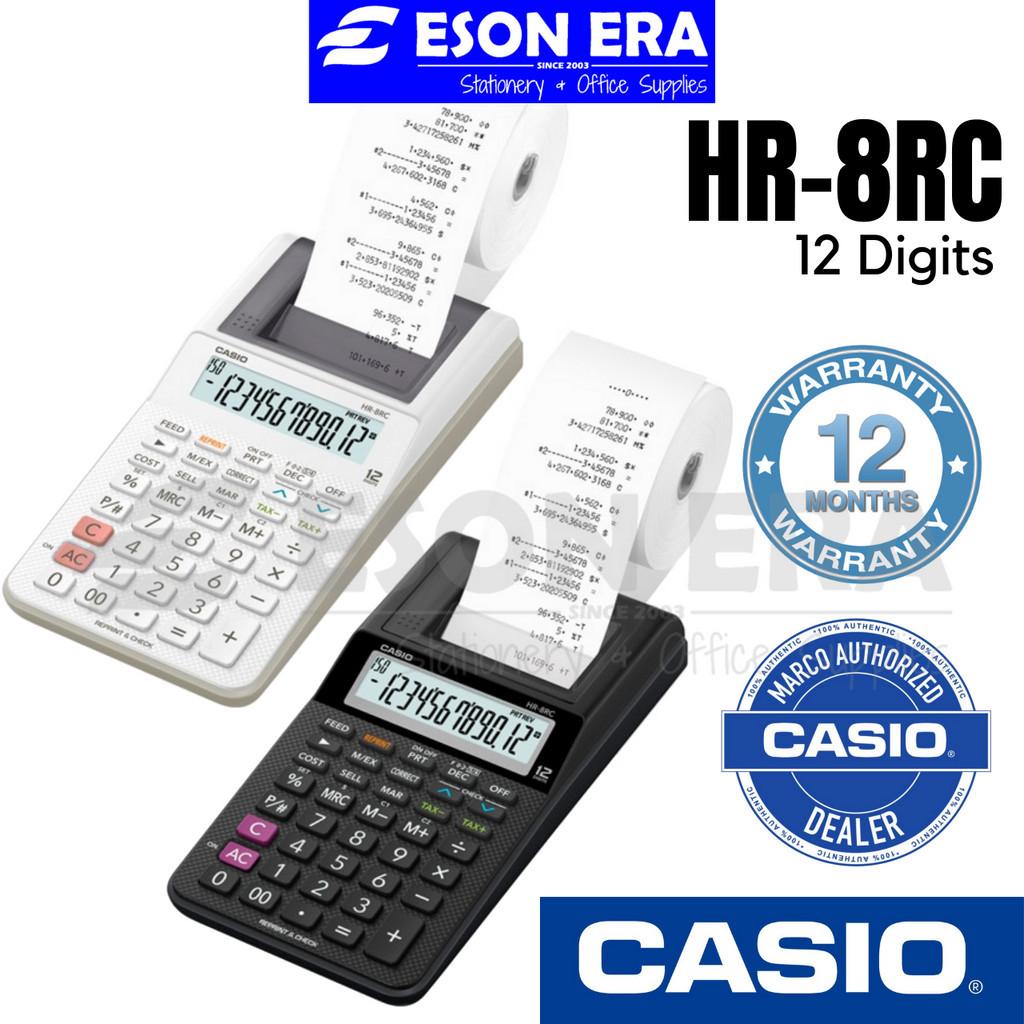 Casio Printing Calculator 12Digits HR-8RC White/Black | Shopee Malaysia