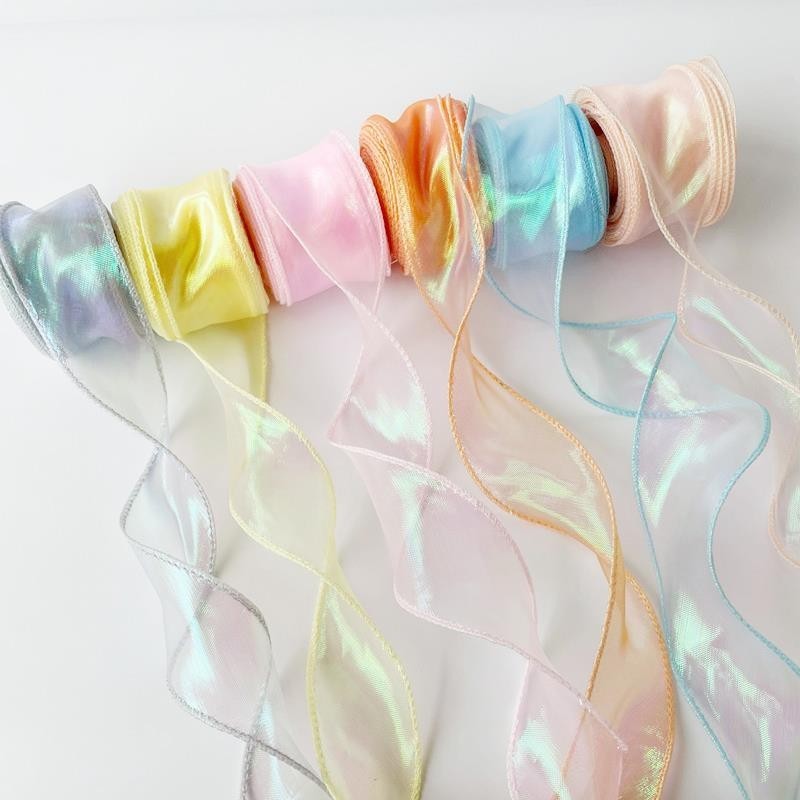 9M/roll Iridescent Fishtail Yarn Gift Ribbons for Flowers Bouquet ...