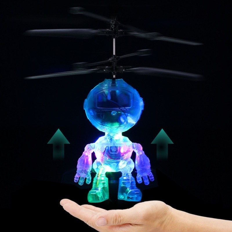 Fingertip Fidget toy LED light suspended induction flying toy robot boy ...