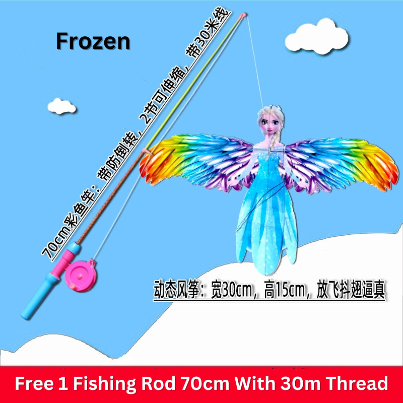 Cartoon Bird Kite For Kid Fishing Rod Kite Breeze Easy Fly Pikachu