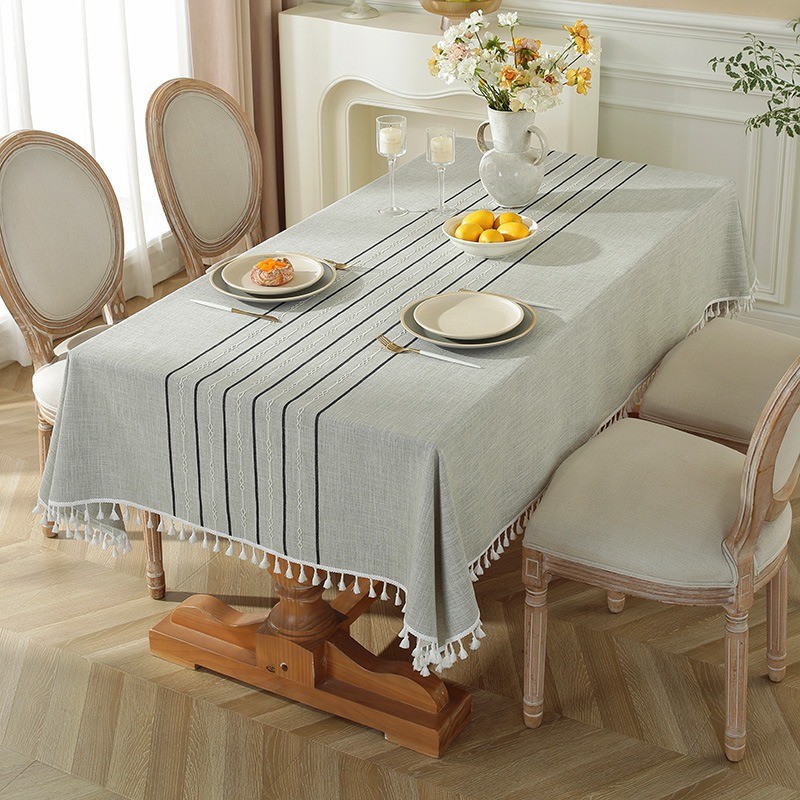 Table Cloth Thickened Cotton and Linen Woven Tassel Rectangular ...