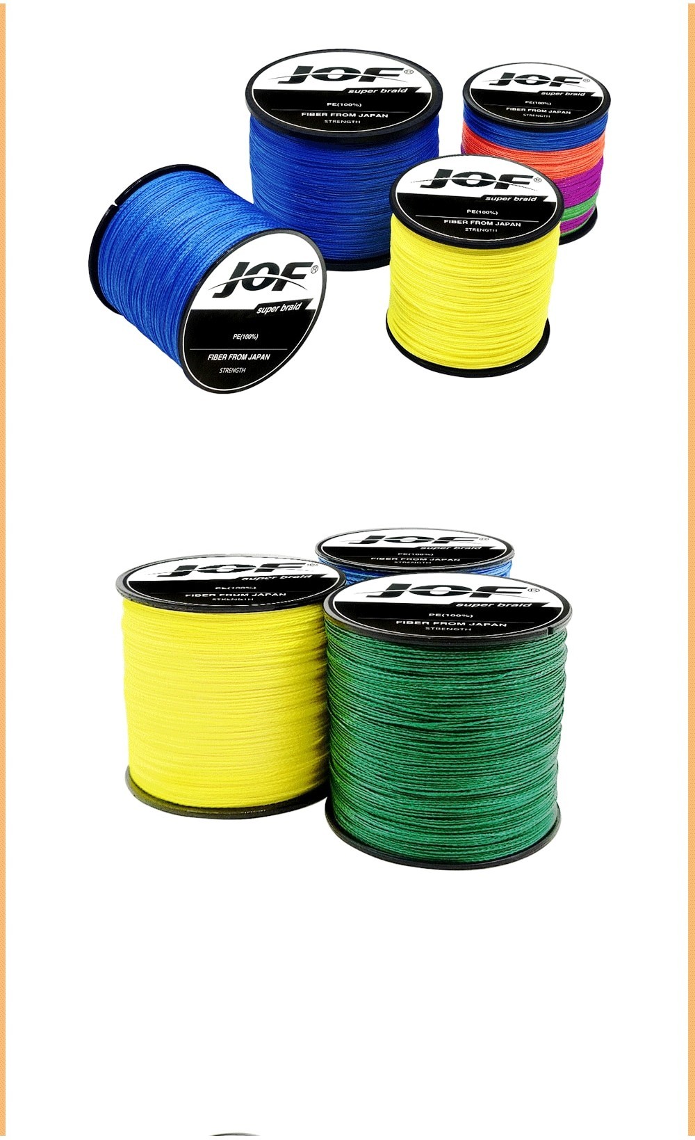 JOF X4 1000M 500M 300M 4 Strand 8 80LB Braided Fishing Line PE
