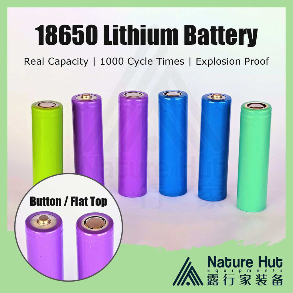 18650 Rechargeable Lithium Ion Battery Button Flat Top 1200 2000 2500 ...