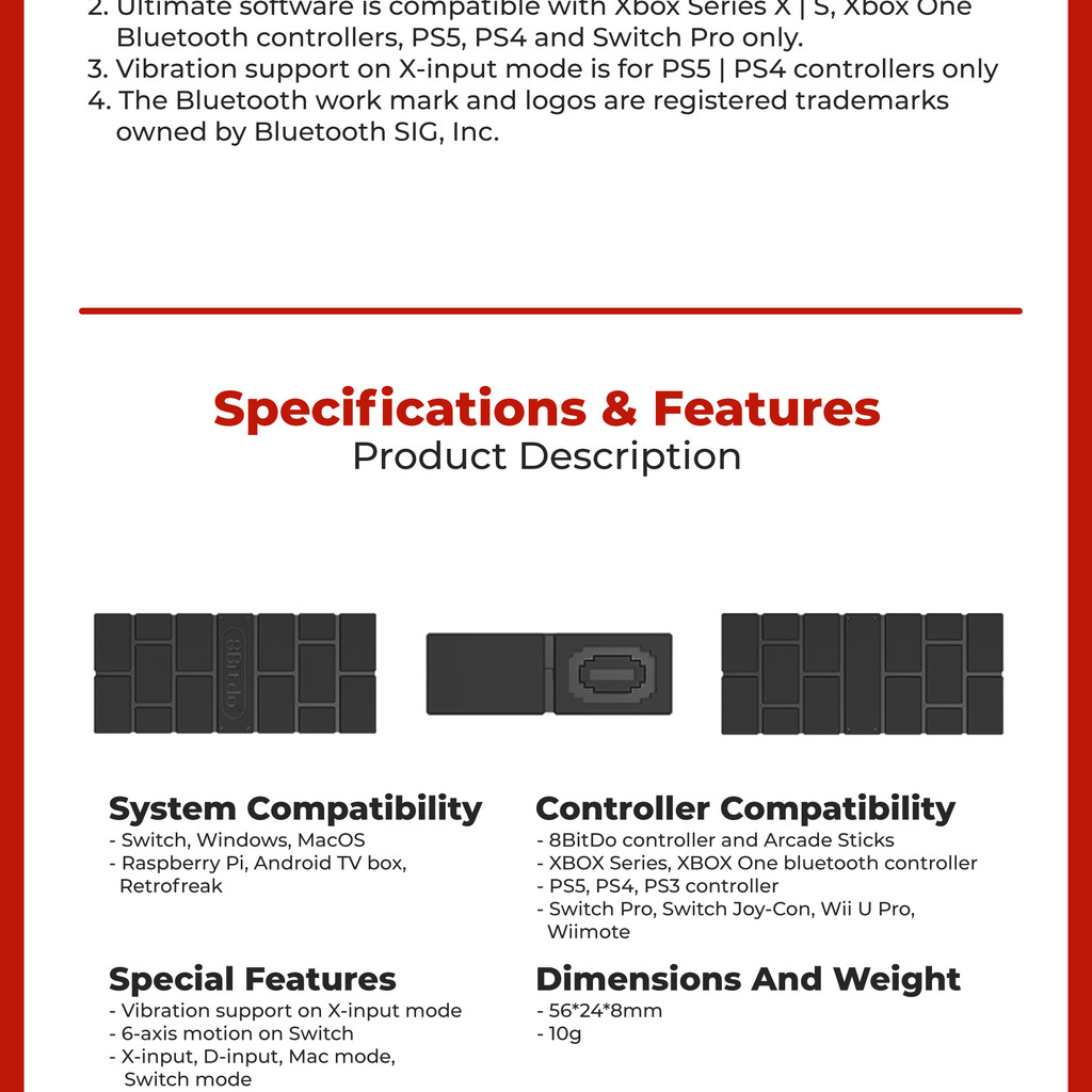 8BitDo USB Wireless Adapter 2 PS4 PS5 XBOX Series Switch Pro Controller ...