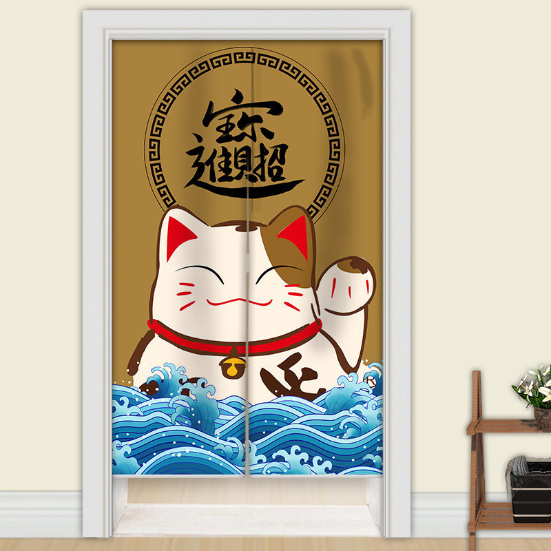 Lucky Cat Japanese Door Curtain Noren Doorway For Kitchen Sushi Izakaya 