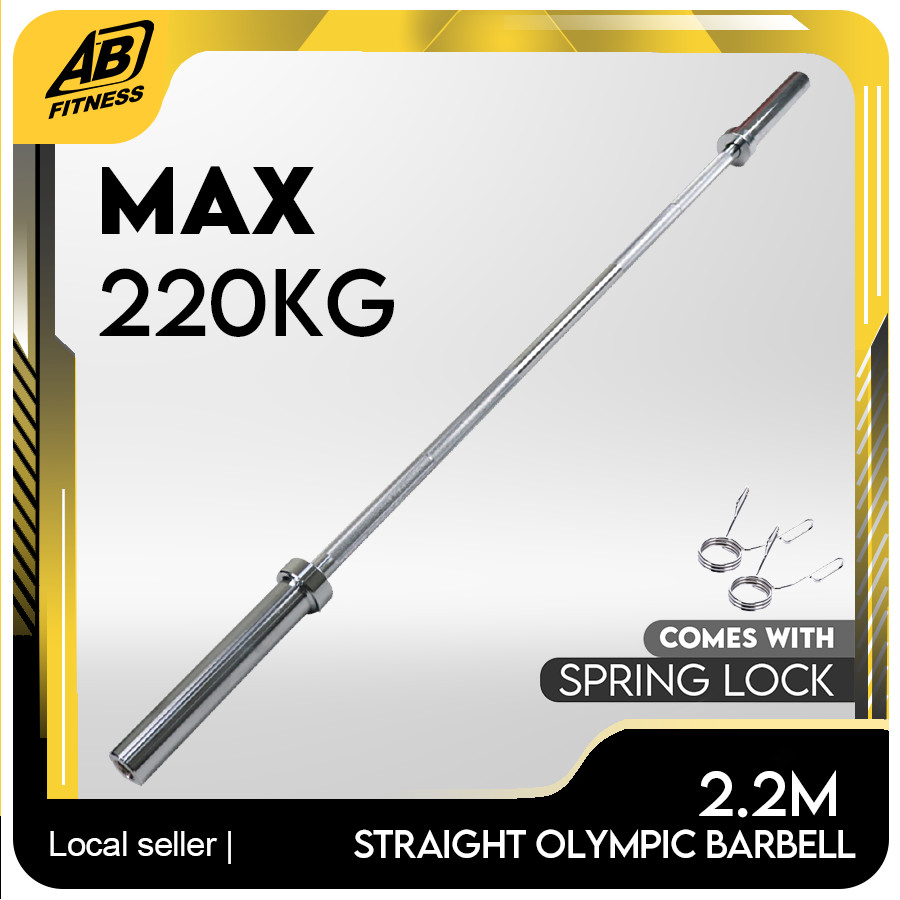 2.2M Olympic Barbell Weight Lifting Bar & Spring Collars Gym Fitness ...