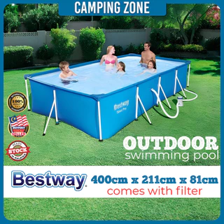 BESTWAY 58106 & 58107 2 Sizes Pool Cover Rectangular Frame Pool Cover W Rope  Tie Swimming Pool Top Cover Penutup Kolam