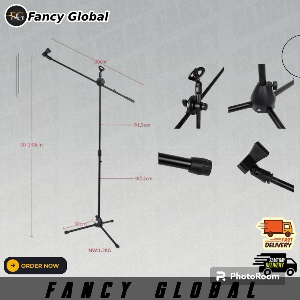 Mic Stand Stage Microphone tripod Adjustable Swing Boom Floor