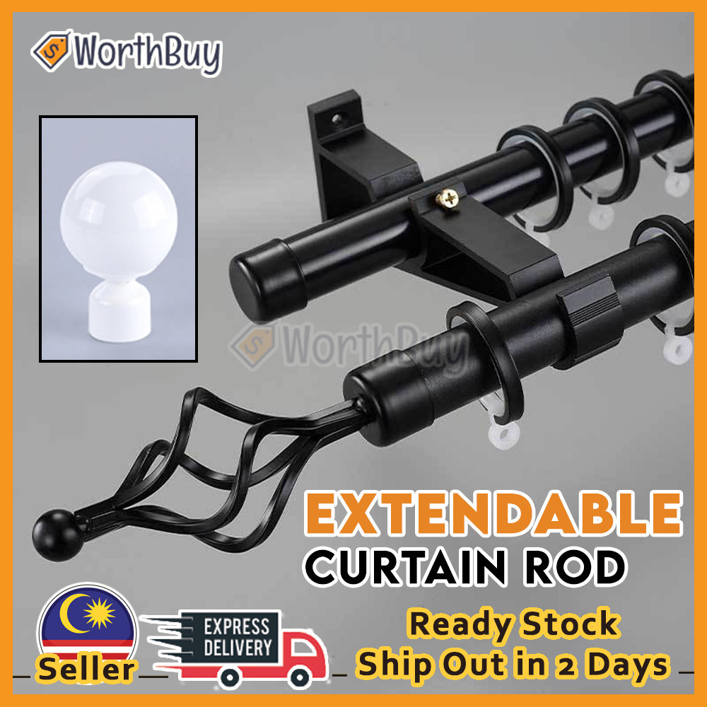 [FULL SET | EXTENDABLE DOUBLE ROD] Adjustable Curtain Rod Set For Hook ...