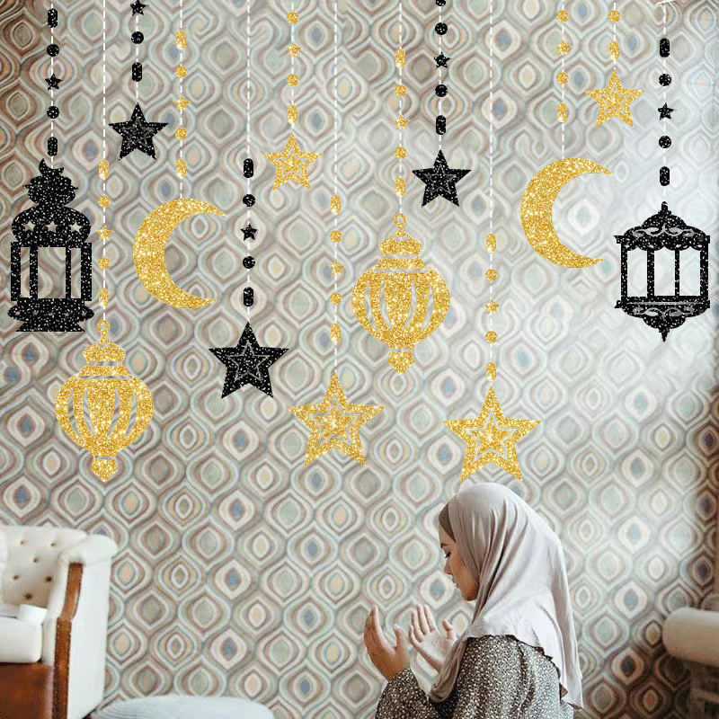 6pcs/1set Ramadan Hanging Pendants Raya Star Moon Banner Ornaments Eid ...