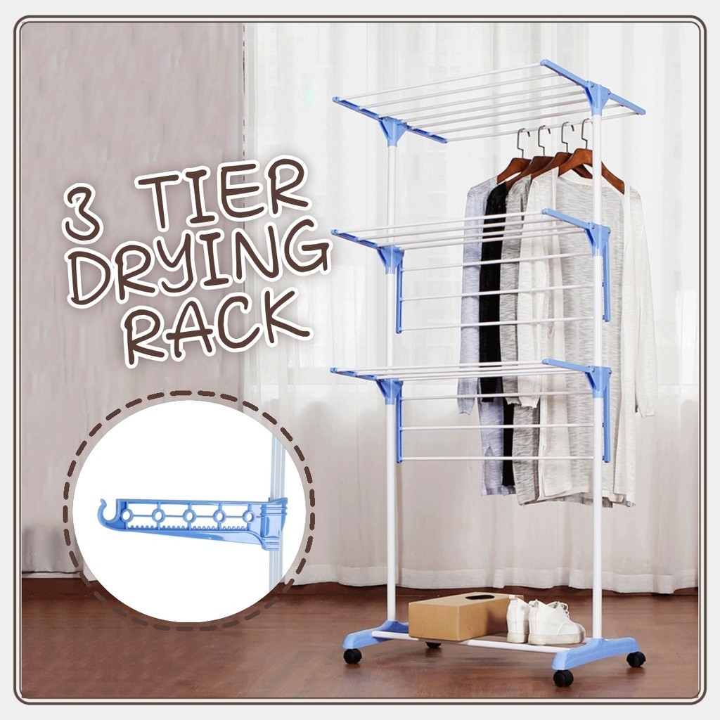 Multifunction 3 Tier Foldable Drying Rack Clothes Shirt Rack Laundry ...