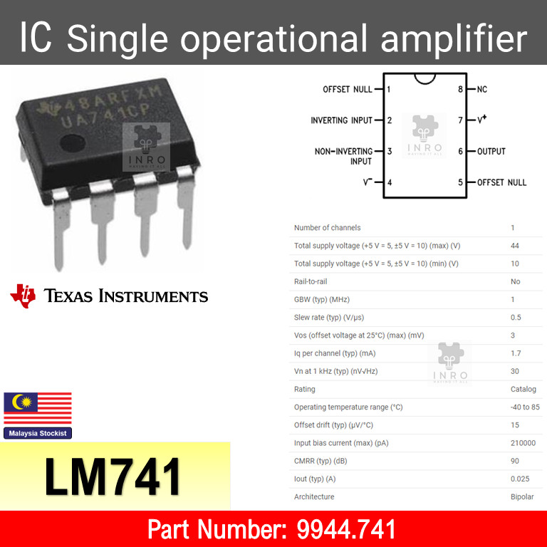 [Original TI Brand] LM741 UA741CP Op-Amp IC (DIP8) | Shopee Malaysia