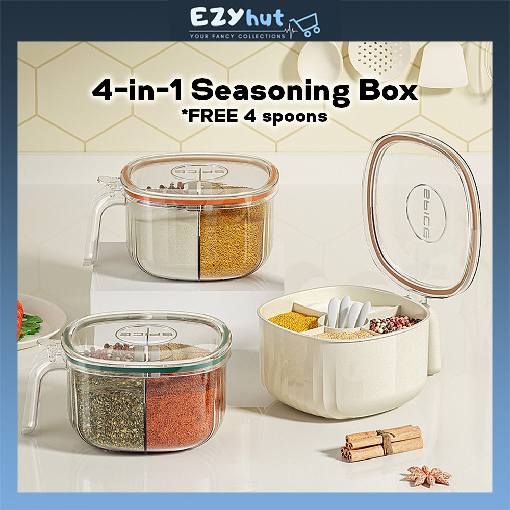 4-in-1 Seasoning Box Spice Container with Spoon Condiment Storage Box ...