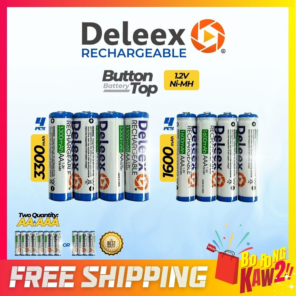 DELEEX 1.2V 3800mah AA Button Top Rechargeable Battery + DX-0604U USB ...