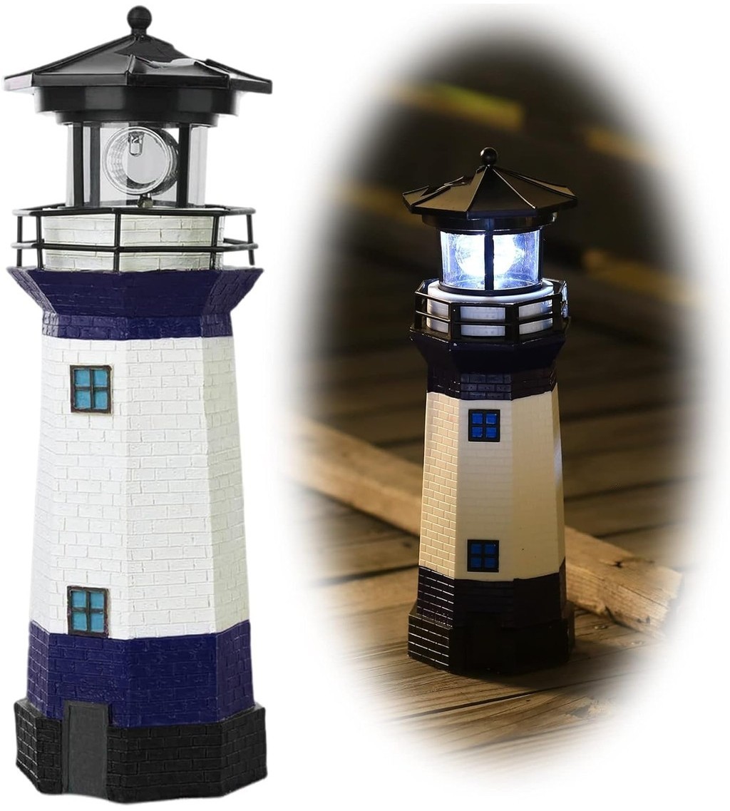 Solar Lights Lighthouse with Rotating Beacon LED Lights Resin Solar ...