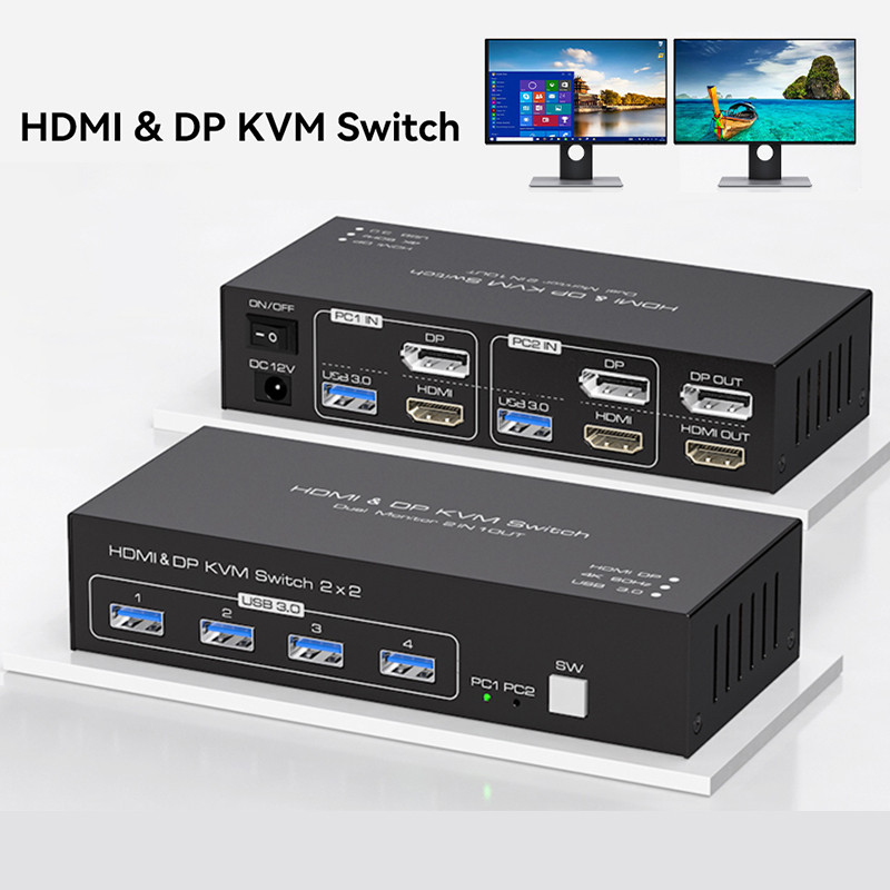 Commutateur KVM DisplayPort 2x2 – Partage 2 écrans 4K@60Hz, Clavier, Souris, USB Entre 2 PC - 11