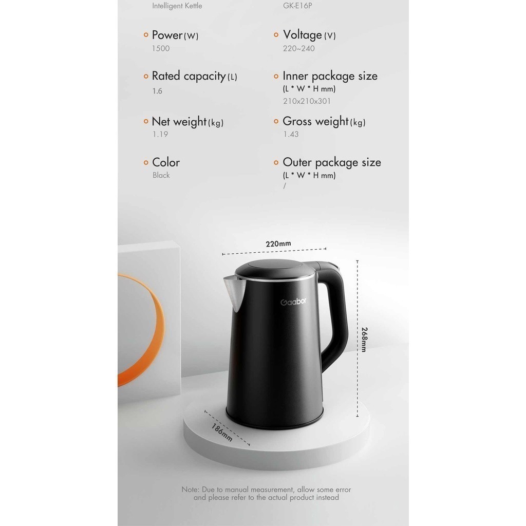 Gaabor Kettle Touch Screen Rapid Heating 1.6L GK-E16P