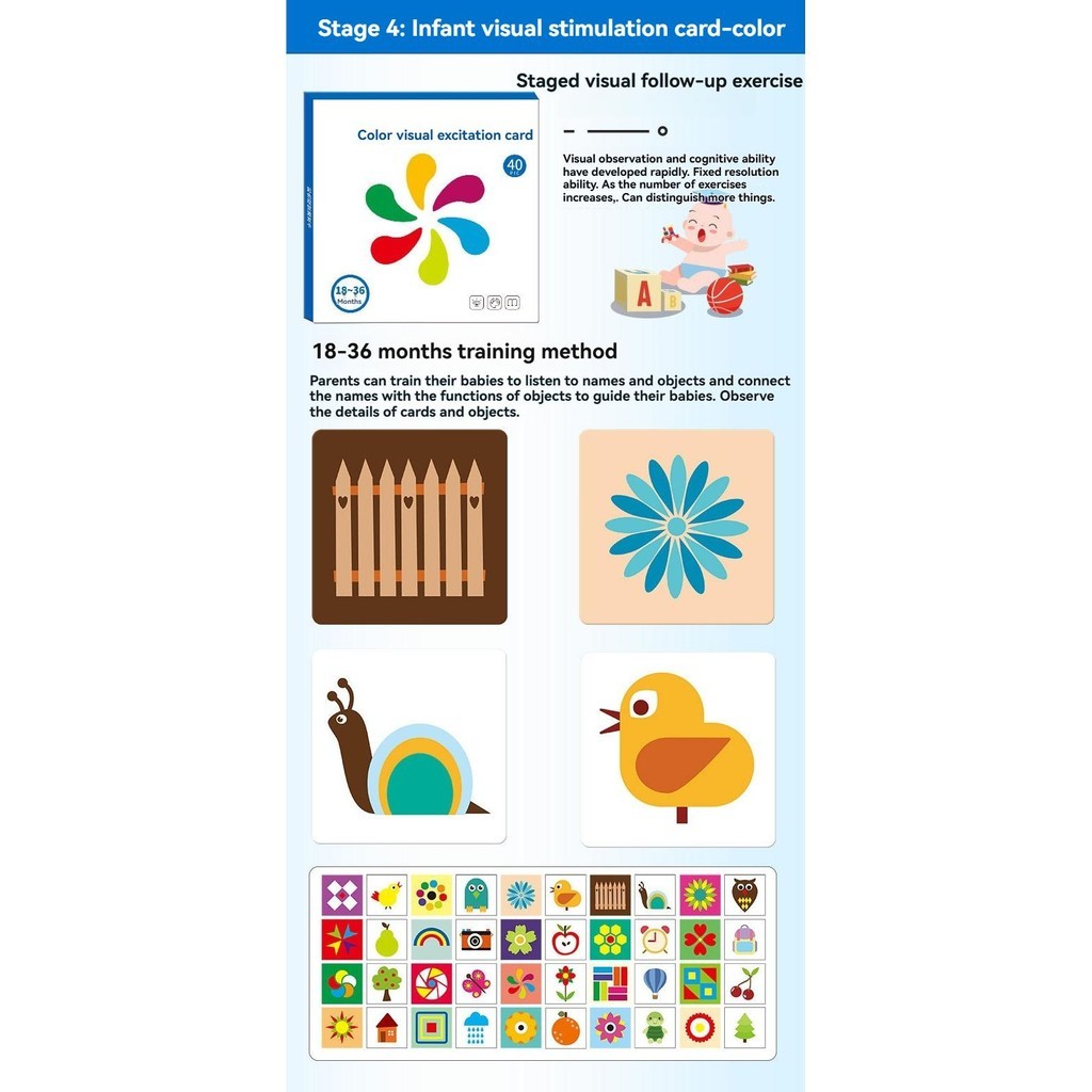 4IN1 Montessori Baby Black White & Colour Flash Card Visual Stimulation ...