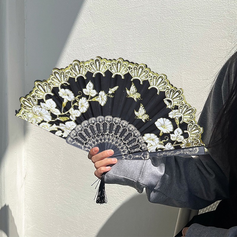 Exquisite Chinese Style Folding Fan Lace Pattern Hand Fans Ancient Fan ...