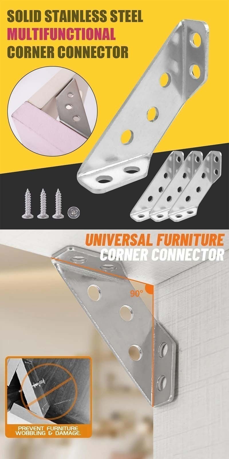 10 Sets L Shaped Bracket Corner Brace Sets - 90 Degree Right Angle ...