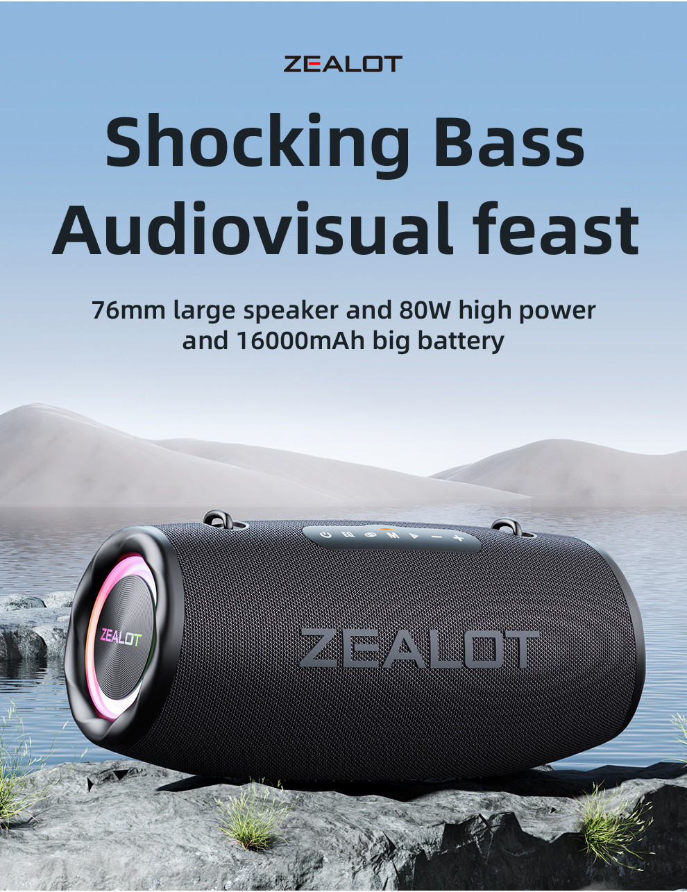 Zealot S87 TWS Bluetooth Speaker Wireless Portable Bass Subwoofer ...