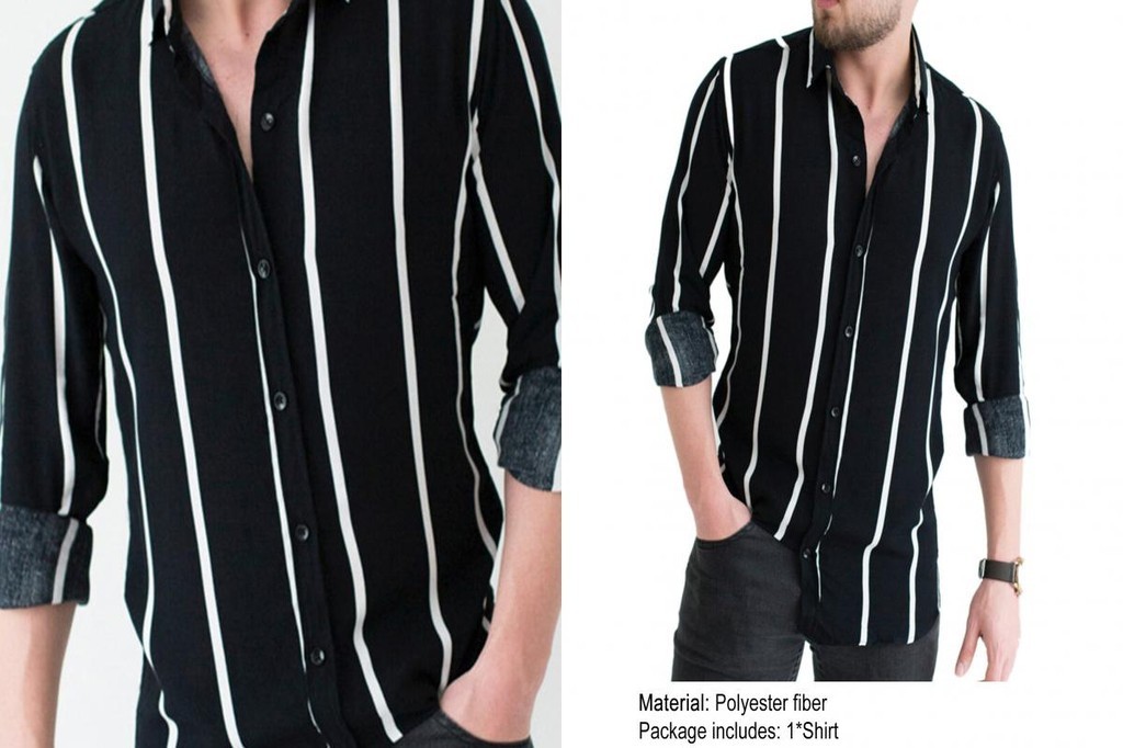 skystar Striped Print Men Shirt Turn-down Collar Top Long Sleeve ...