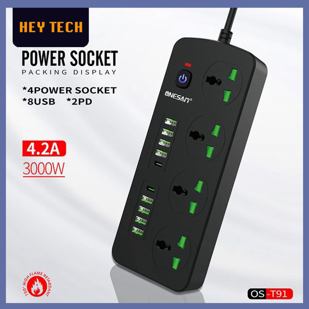 ONESAM 3000W 8 USB Port 2 Type C 4 Universal Power Strip Extension UK ...