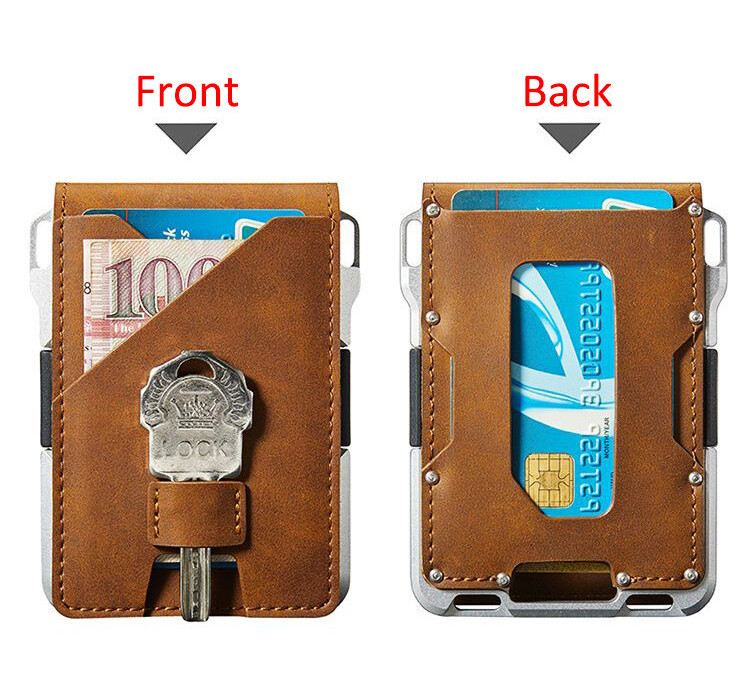 Minimalist Wallet Genuine Leather and Metal Aviation Aluminum Rfid ...