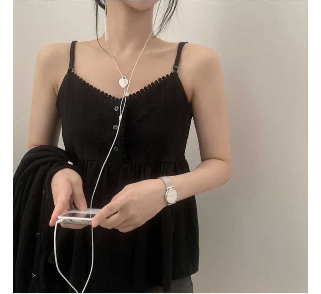 SUXI Spring New Simple Cropped Tops Korean Style Loose Strap Backless ...