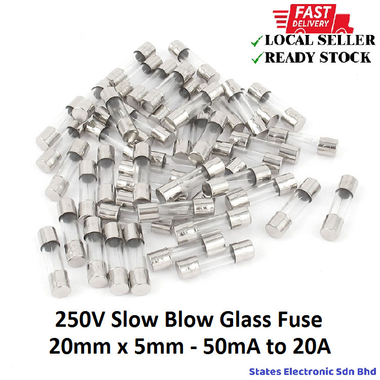 Vigor Source 2.5A 250V Slow-Blow Glass Fuses, 5x20mm Size - 20 Pack, For Lights & Electronics