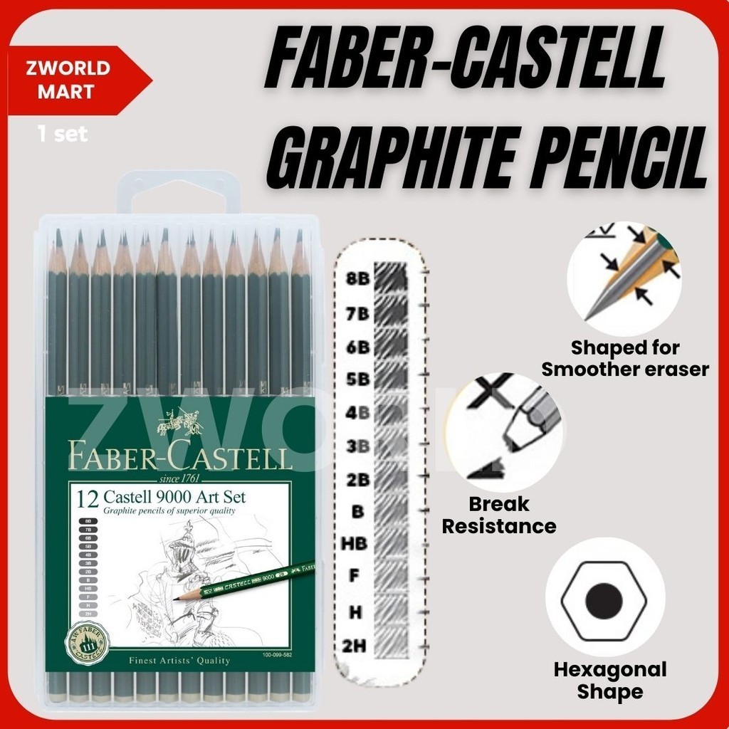 Faber-Castell 9000 Graphite Pencil Art Set 117166- 12's | Shopee Malaysia