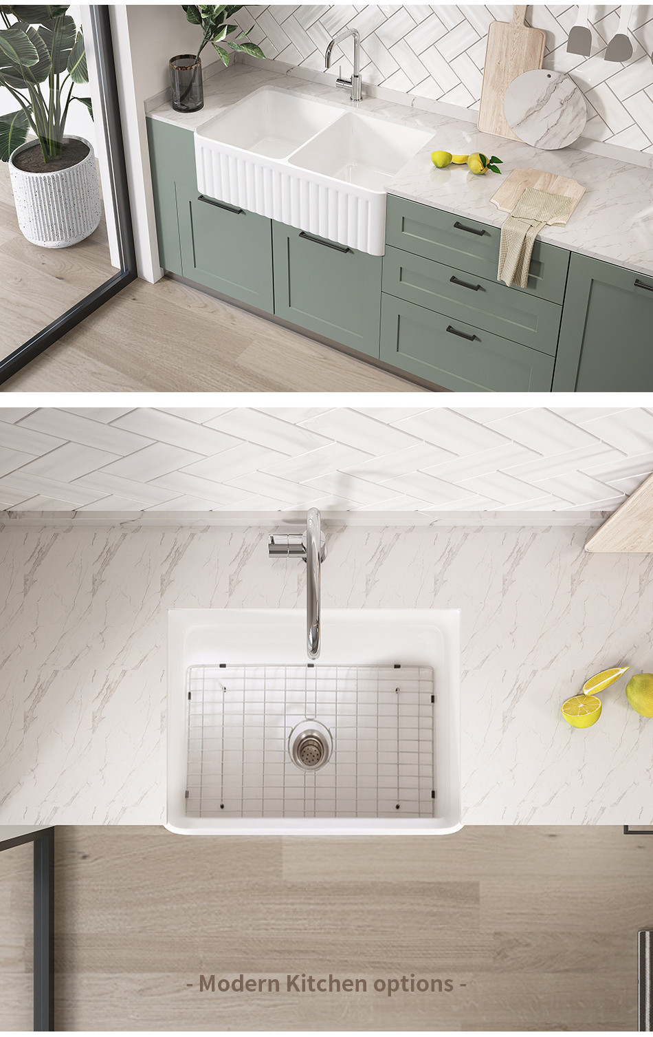 American Kitchen Double Basin Ceramic Basin Semi-Embedded Integrated ...