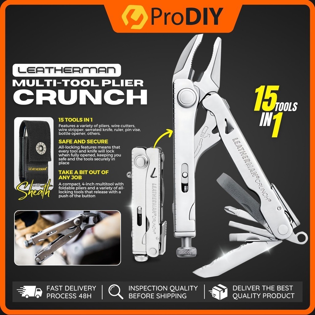 LEATHERMAN Crunch Multitool Plier 15pcs Tools in One Stainless Steel Folding Locking Plier Pin