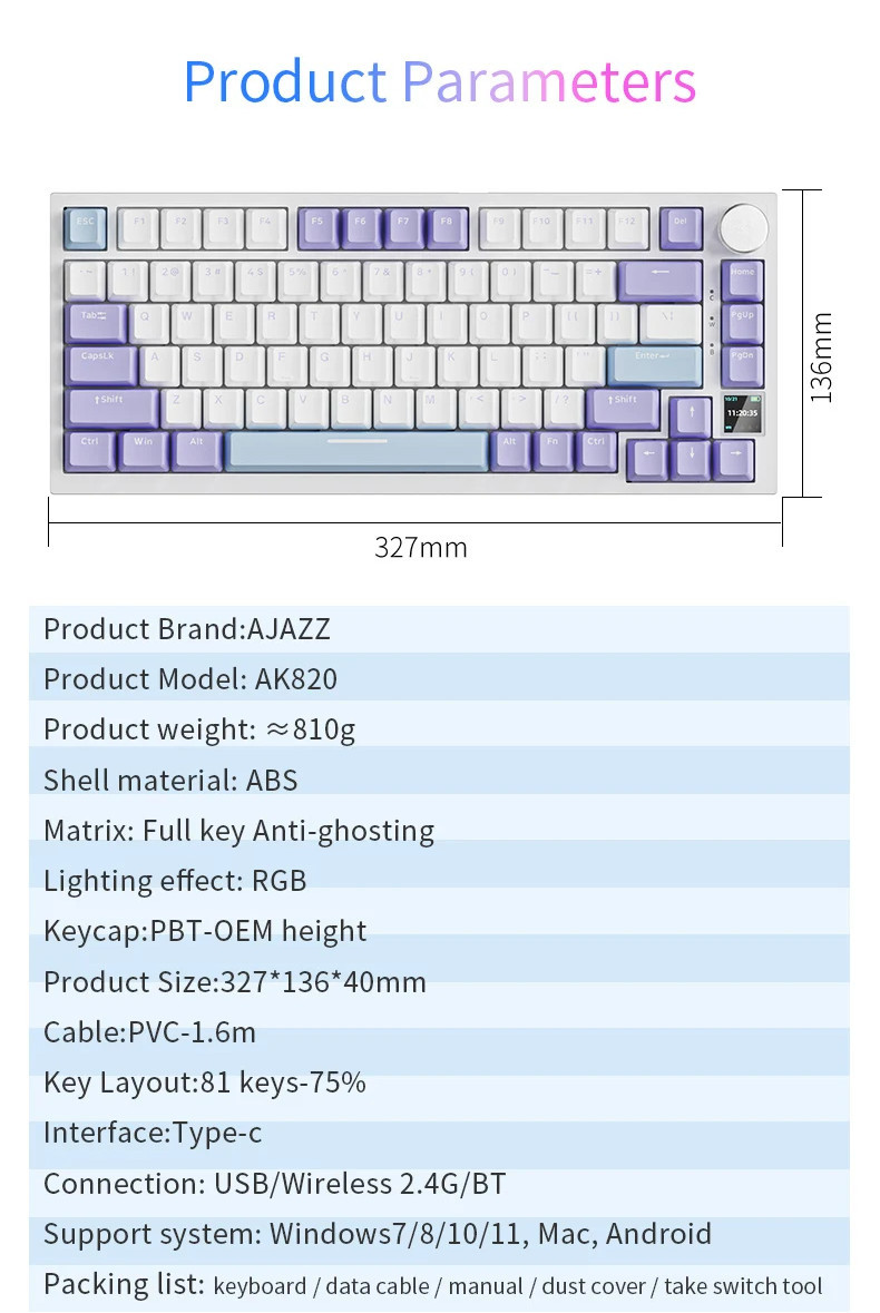 Ajazz AK820 /AK820PRO Gaming Mechanical Keyboard 82 Keys Wired ...