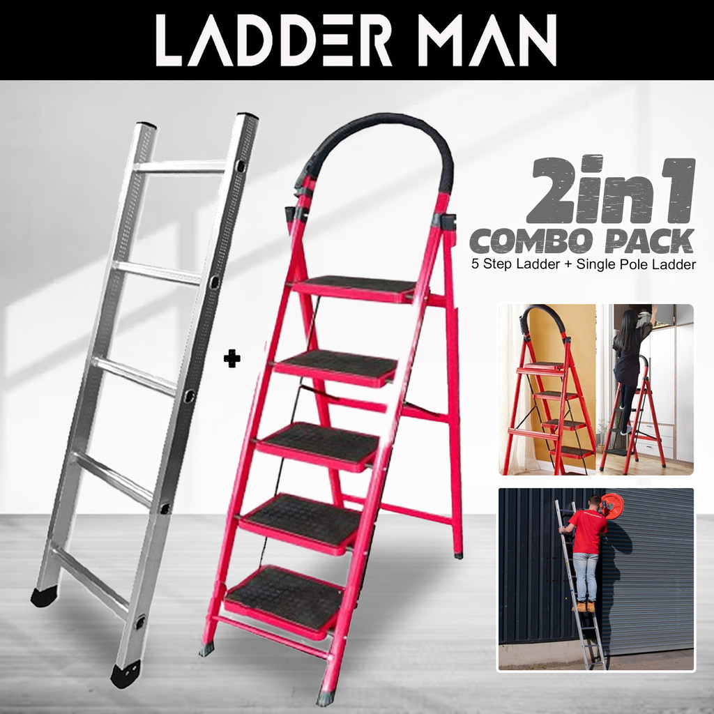 Foldable 5 Step Ladder Medium Duty Tangga Lipat Multipurpose Steel Stair Folding Work Ladder 5 Step Single Pole Ladder Shopee Malaysia