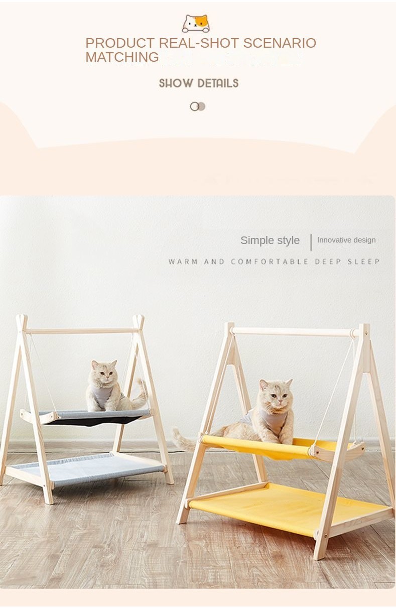 Solid Wood Cat Hammock Bed, Four Seasons Universal Cat Swing Bed, Pet ...