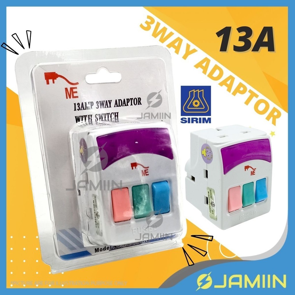 SIRIM 3 Way Adaptor Switch Socket 3250W 13A Fuse Adaptor Plug Extension ...