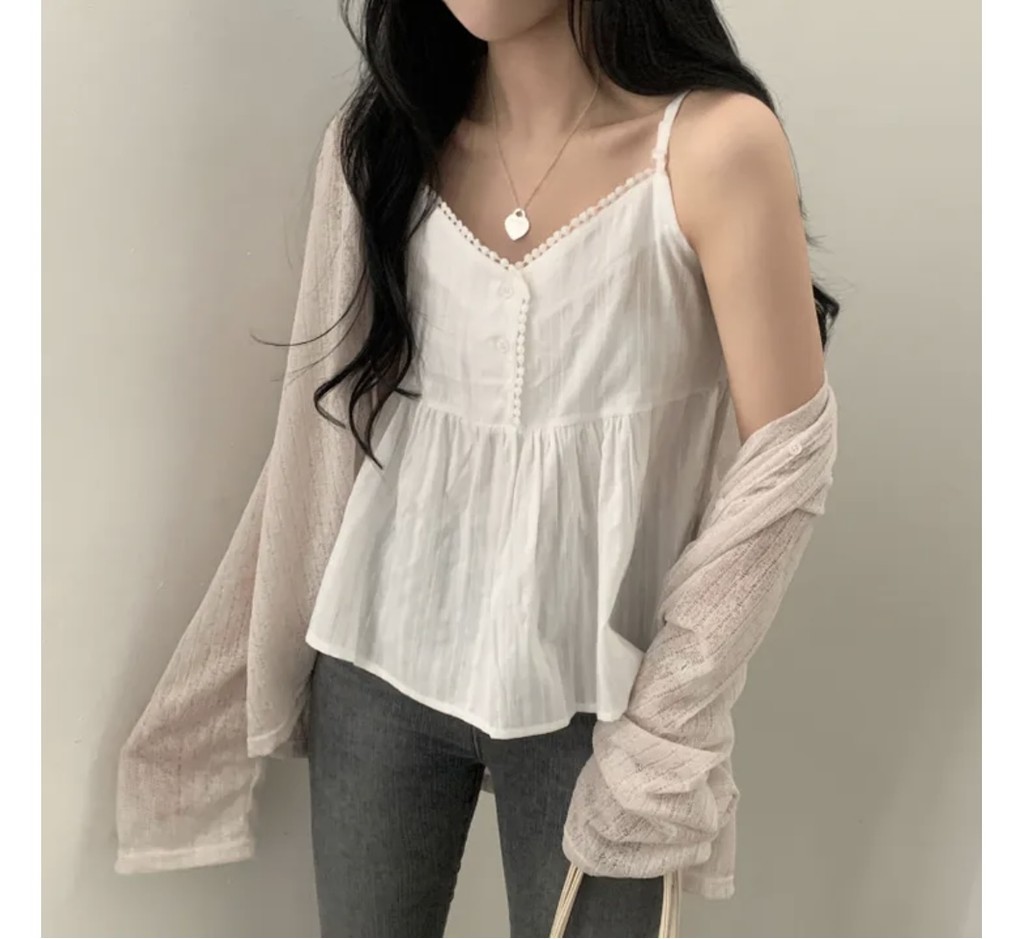 SUXI Spring New Simple Cropped Tops Korean Style Loose Strap Backless ...