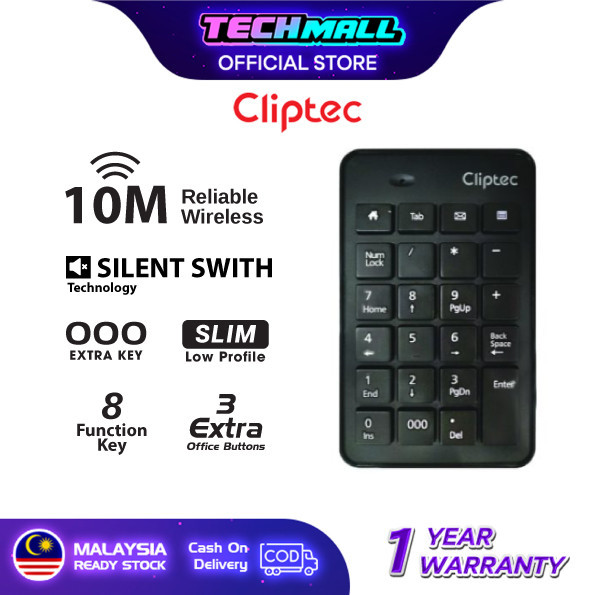 CLIPTEC RZK225 2.4GHZ 23KEYS SLIM WIRELESS NUMERIC KEYPAD (AIR-NUM ...