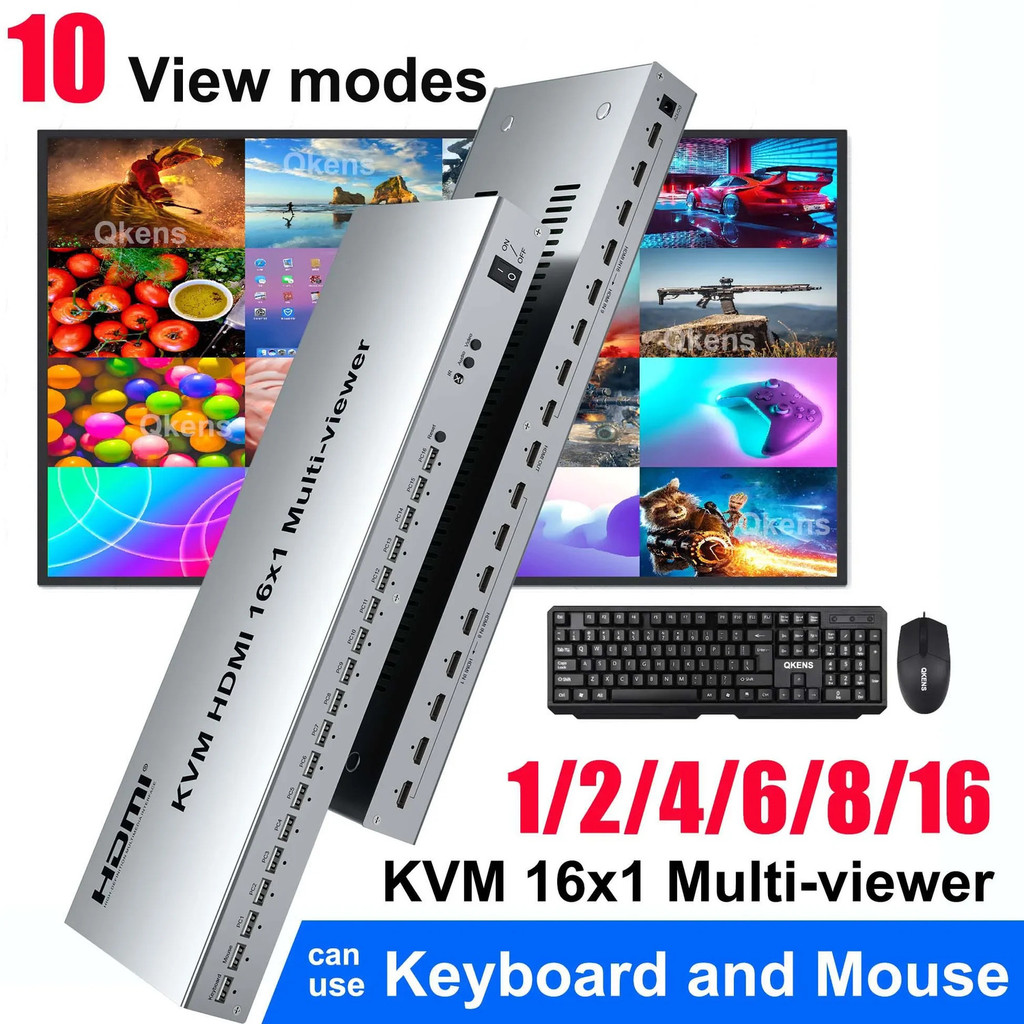 1080p 60Hz HDMI USB KVM Quad Screen Multi Viewer 16 in 1 Out 16 Way ...