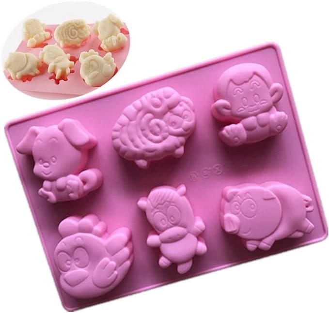 6 Cavity Chinese Zodiac Puppy Sheep Monkey Chicken Silicone Mold Acuan ...