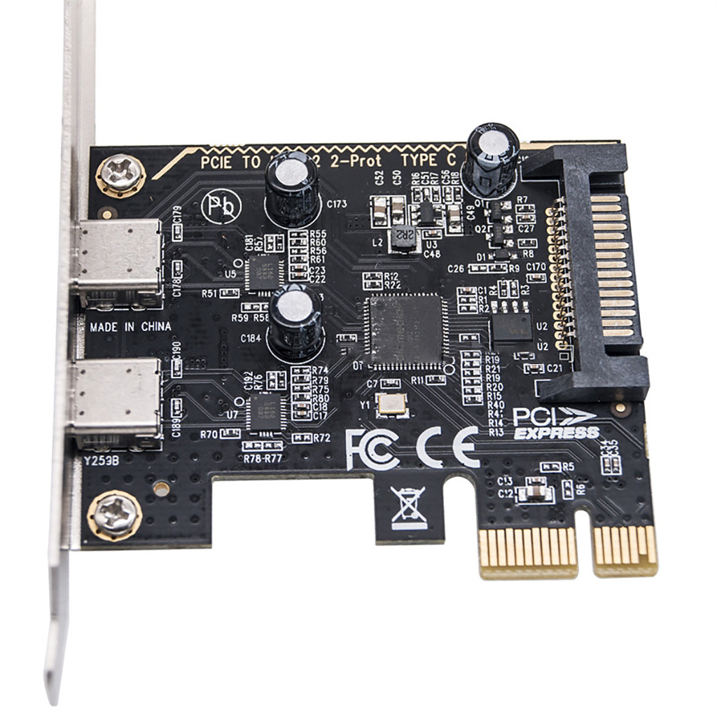JMT PCI Express PCI-E X1 To 2-port Type-C Adapter Card USB3.2 Gen1 Dual ...