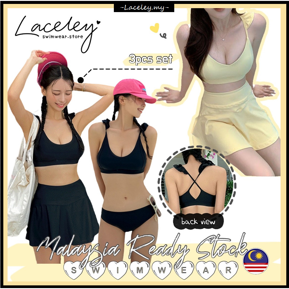 3pcs/Set 2025 New Style Sexy Bikini, Metal Decor 2 Pieces Swimwear With Cover Up Skirt For Women, Cross-Border