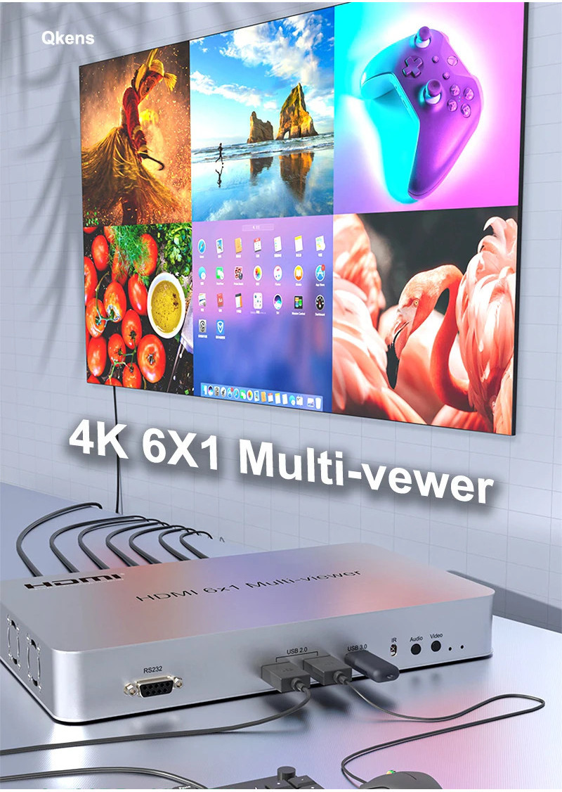 4K 60Hz 1080P USB KVM HDMI Multiviewer 6x1 4x1 Quad Multi-viewer Screen ...