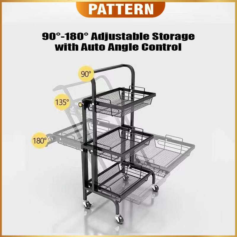 PATTERN 100% Full Metal 3 Tier Foldable Trolley with Wheels | Movable ...