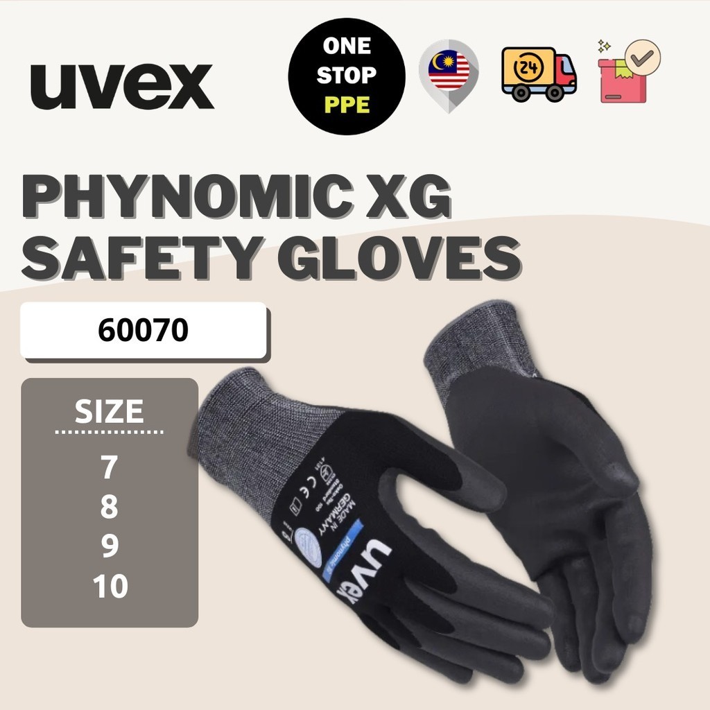 Gants De Sécurité Uvex Phynomic XG Taille 10 - Noir - Adhérence Optimale Sur Surfaces Huileuses